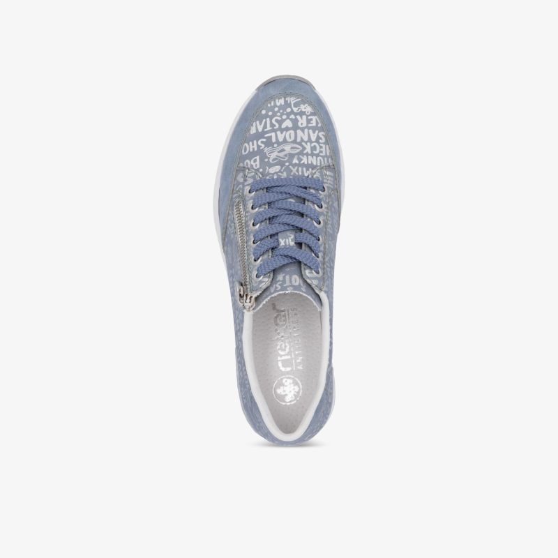Blauer Schuh mit weißem Textprint, Schnürsenkeln, bequemer und leichter Tragekomfort, modisches Design