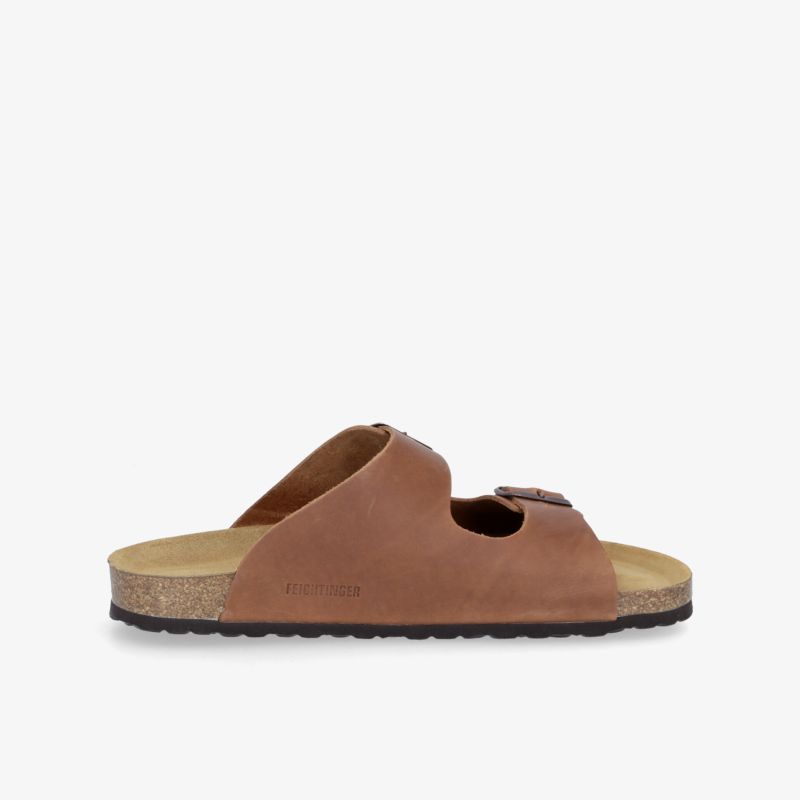 Bequeme braune Sandalen mit Riemen und gepolstertem Fußbett, ideal für den Sommer.