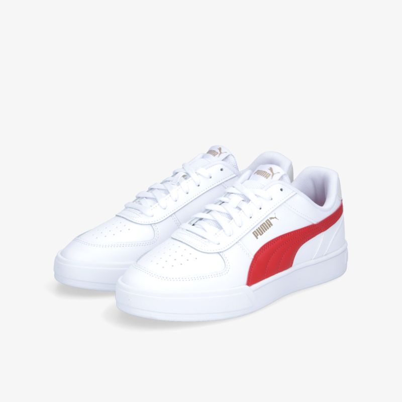 Stilvolle weiße Sneaker mit rotem Streifen und komfortabler Passform für sportlich lässigen Look.