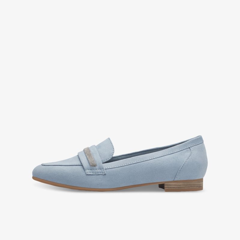 Eleganter blauer Slipper mit flachem Absatz und bequemer Passform, hochwertiges Material, schlichtes und zeitloses Design