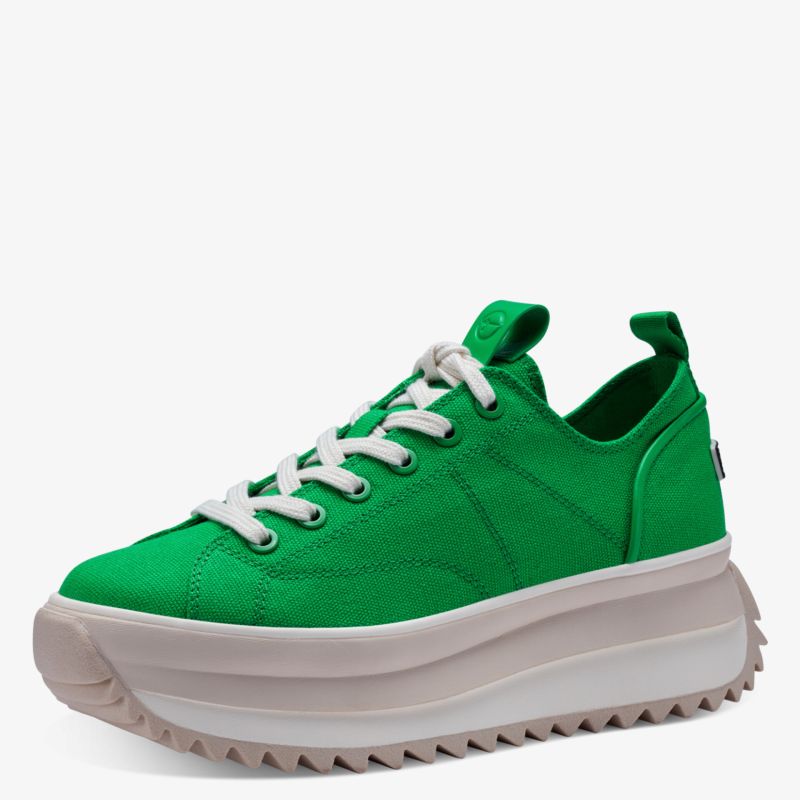 Moderner grüner Sneaker mit stylischer Plateau-Sohle und komfortabler Passform für urbanen Stil.