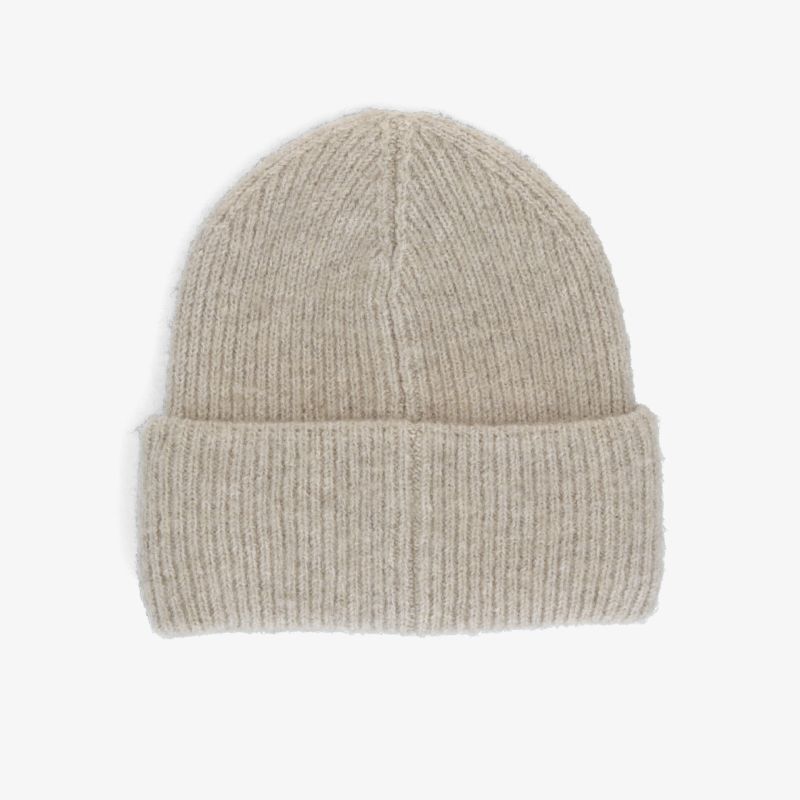 Beige gestrickte Mütze mit hohem Tragekomfort, weich und warm für kalte Tage