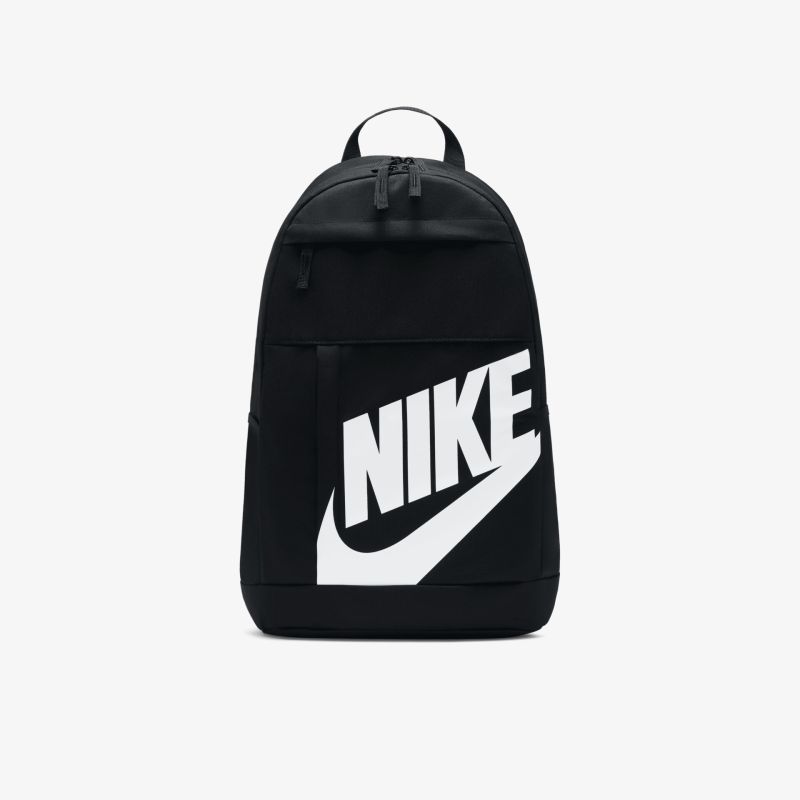 Schwarzer Nike Rucksack mit großem Logo, robustem Design und verstellbaren Schulterriemen für vielseitigen Einsatz