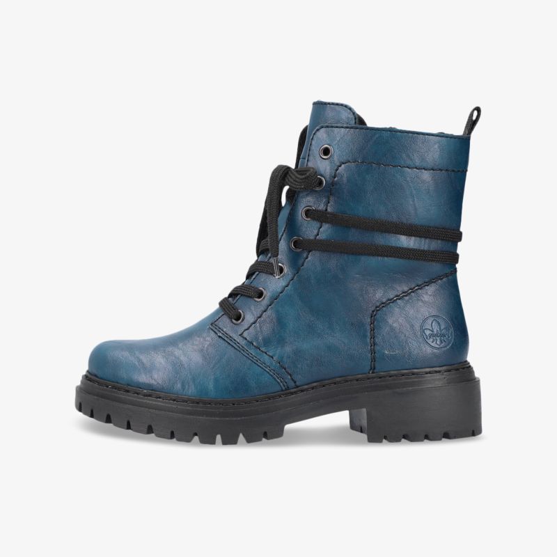 Moderner blauer Stiefel mit robuster Sohle und stilvoller Schnürung für lässigen Alltagslook.