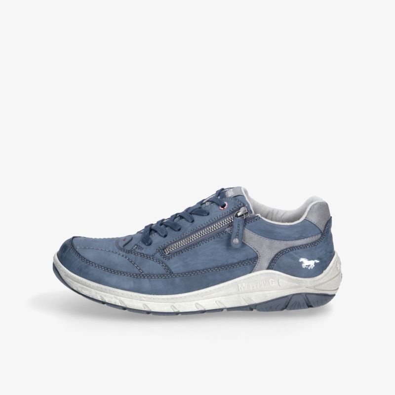 Seitlicher blauer Sneaker mit Reißverschluss und robuster, rutschfester Sohle für optimalen Komfort und Stil