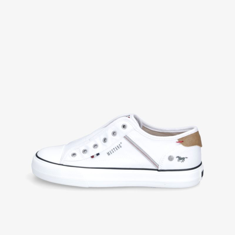 Weißer Sneaker seitliche Ansicht mit robuster Gummisohle und bequemer, atmungsaktiver Passform