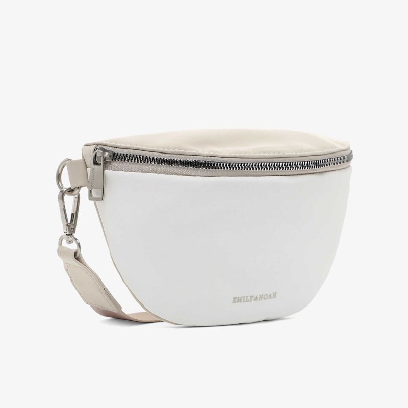 Weiße Guerteltasche mit Reißverschluss und verstellbarem Gurt, praktisch und stilvoll für den Alltag