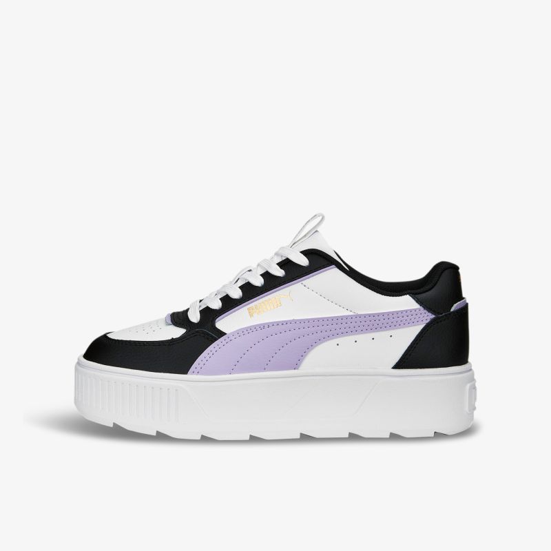 Trendiger Sneaker mit Plateau-Sohle im Retro-Design, in Weiß, Schwarz und Lila
