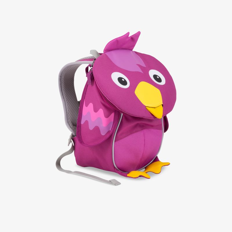 Leuchtend pinker Kinder-Rucksack in Vogel-Design mit gepolsterten Trageriemen und robustem Material