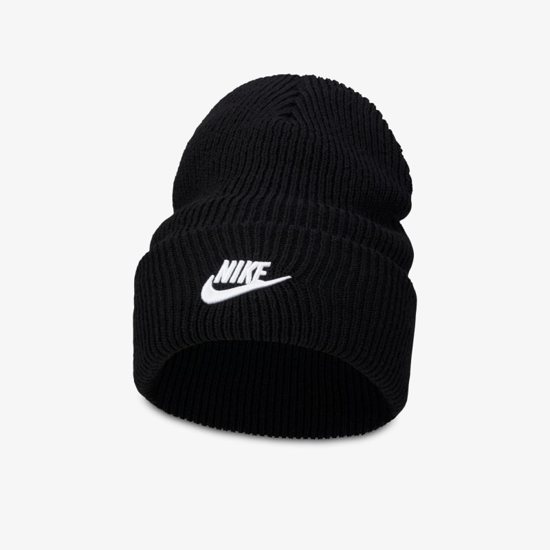 Schwarze Strickmütze mit gesticktem Logo, luxuriöse und warme Kopfbedeckung für kaltes Wetter.