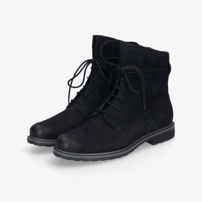 Schwarze Stiefeletten mit Schnürung und robuster Profilsohle, elegant und hochwertig verarbeitet, komfortabel