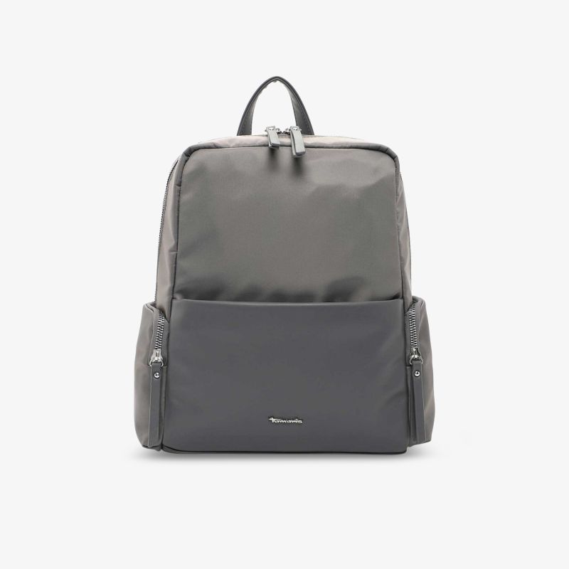 Eleganter, grauer Rucksack mit geräumigem Hauptfach und praktischen Seitentaschen.