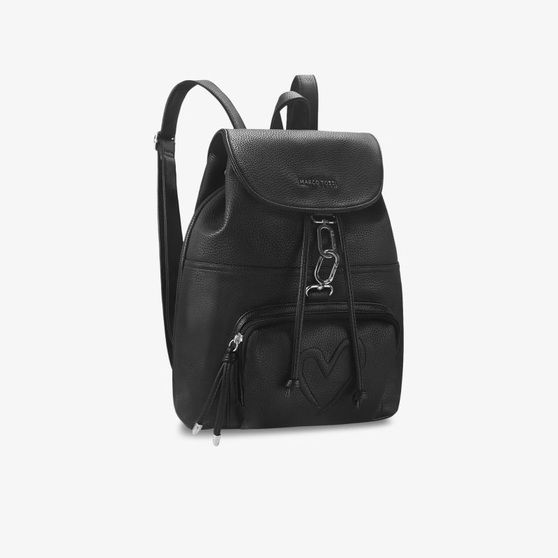 Eleganter schwarzer Rucksack mit praktischem Verschluss und kompaktem Design für vielseitige Nutzung.