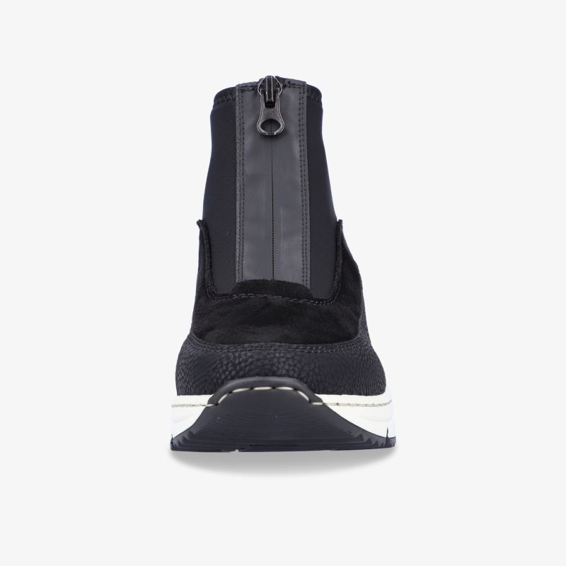 Schwarzer Sneaker mit praktischem Frontreißverschluss und sportlichem, robustem Design für bequemen Tragekomfort