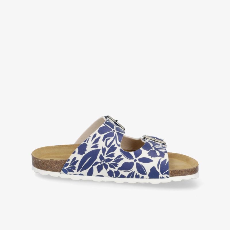 Bequeme, atmungsaktive blaue Pantolette mit Blumenmuster und weichem Fußbett für angenehmen Tragekomfort