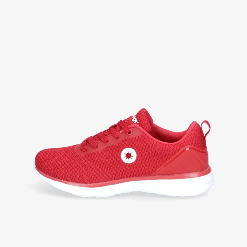 Moderner roter Sneaker mit atmungsaktivem Material und sportlichem Design für maximalen Komfort.