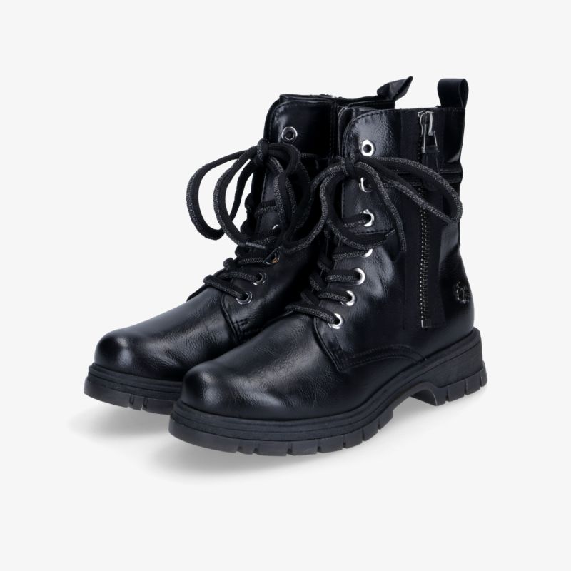 Robuste schwarze Schnürstiefel mit dicker Profilsohle, stabil und bequem, ideal für Alltag und Outdoor