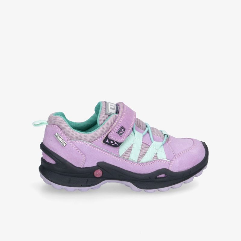 Stylischer, bequemer lila Schuh mit Klettverschluss und rutschfester Sohle für optimalen Halt und Komfort.