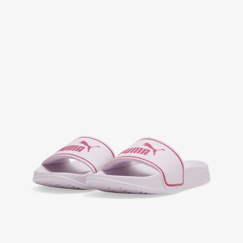 Rosa-weiße Puma Badelatschen mit pinkem Logo, bequem und leicht, optimal für den Sommer