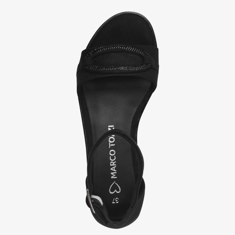 Elegante schwarze Sandalette mit rundem Riemen und verstellbarem Knöchelriemen für bequemen Sitz