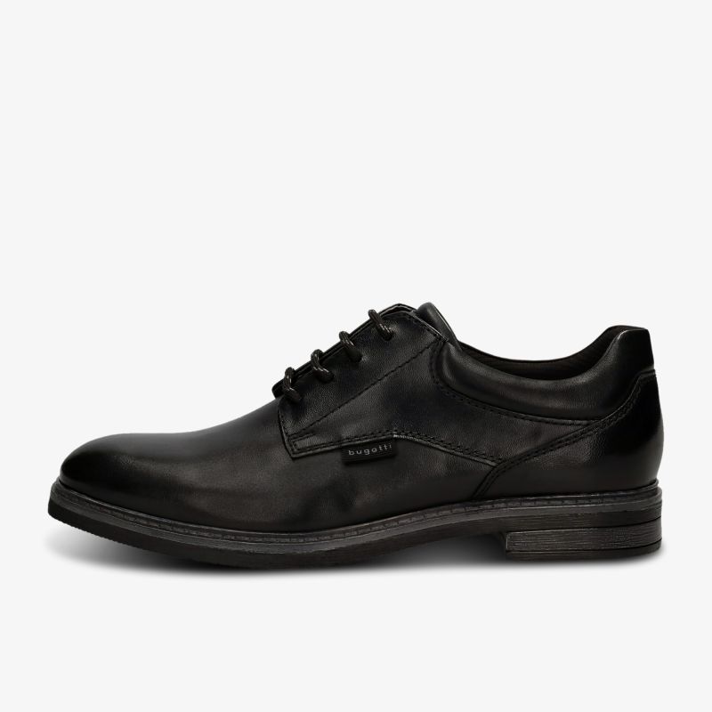 Klassischer schwarzer Lederschuh mit eleganter Schnürung und kompaktem Design für Business-Looks.