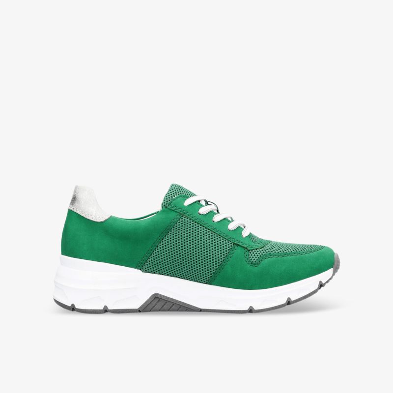 Grüner sportlicher Schuh mit atmungsaktivem Material, dämpfender Sohle und bequemem Design für optimalen Tragekomfort