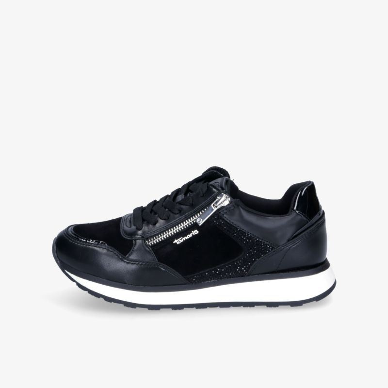 Schwarzer Sneaker mit seitlichem Reißverschluss, leichter und bequemer Sportschuh mit robuster Sohle