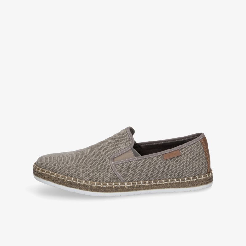 Leichter Espadrille aus atmungsaktivem Leinenstoff mit flexibler Sohle und einfachem Slip-On Design seitlich dargestellt