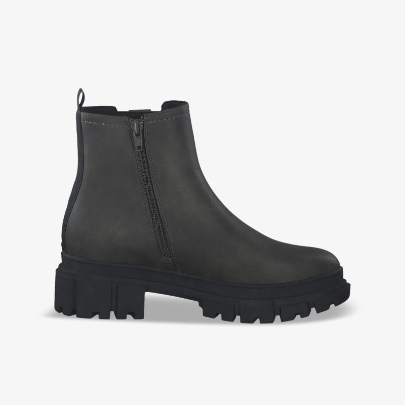 Schwarze, robuste Boots mit Reißverschluss und rutschfester Sohle für Stil und Komfort im Alltag.