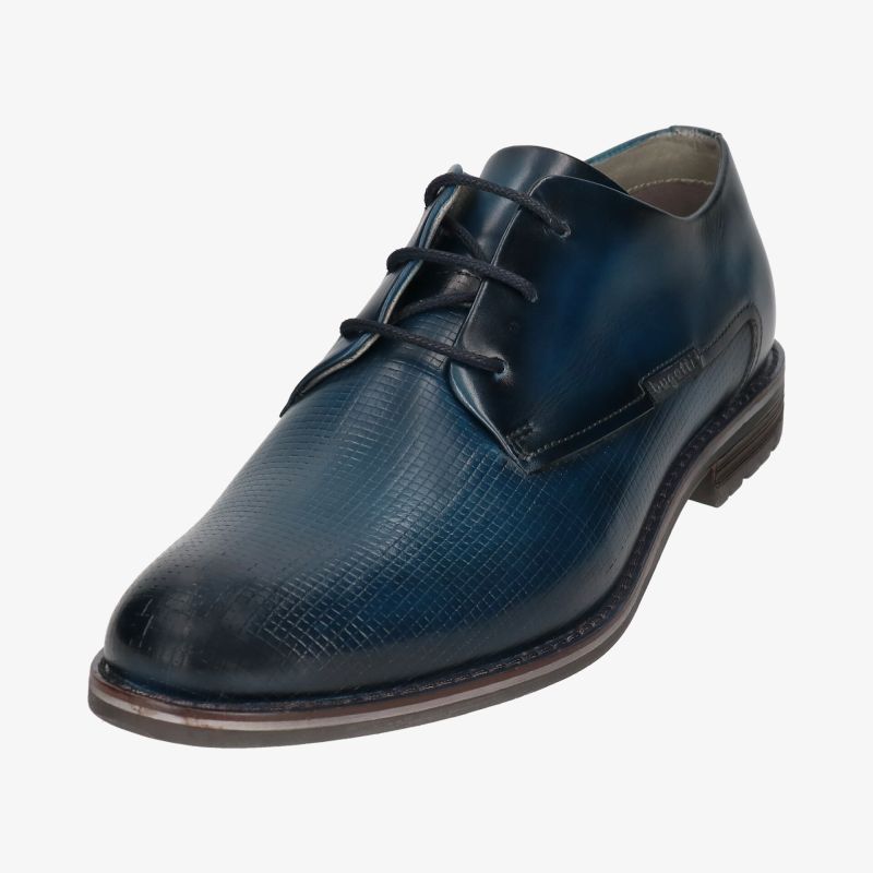Eleganter blauer Lederschnürschuh in klassischem Design, ideal für formelle Anlässe und stilvolle Auftritte.