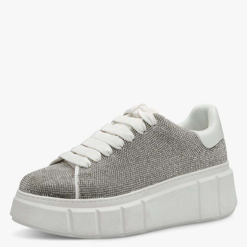 Moderner grauer Sneaker mit dicker weißer Plateausohle, bequemer Passform und sportlich-schickem Design