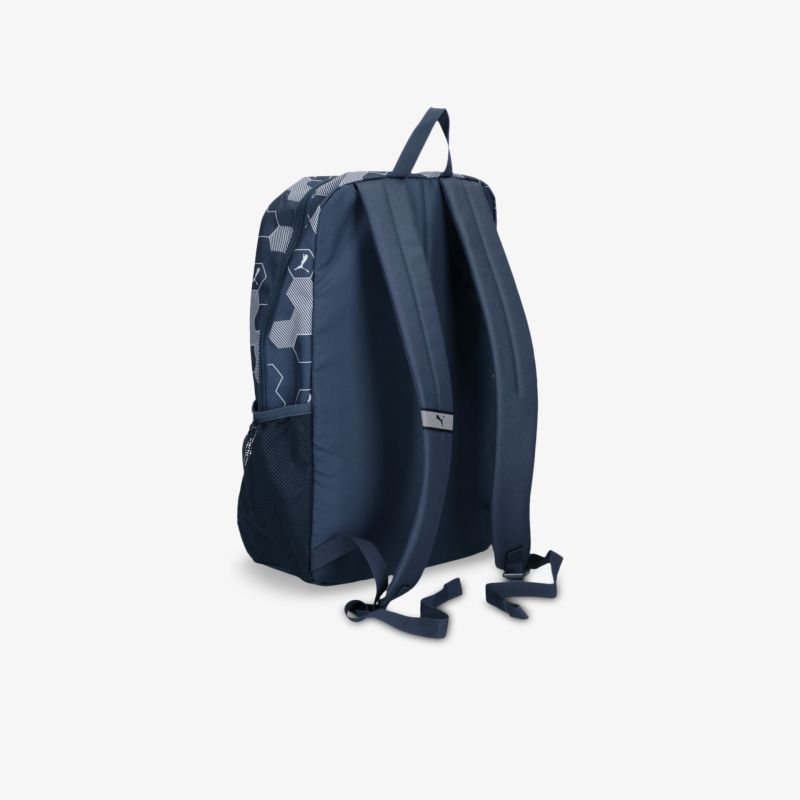 Stilvoller blauer Rucksack mit Camouflage-Design und verstellbaren Gurten für optimalen Komfort.