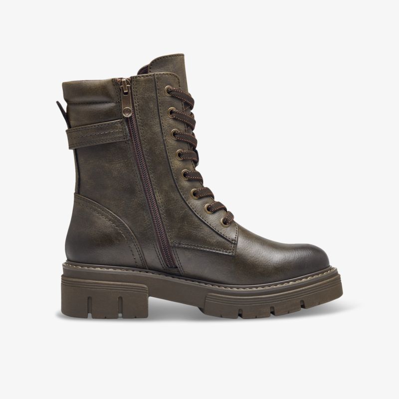 Robuster brauner Biker-Stiefel mit dick profilierter Sohle und seitlichem Reißverschluss für sicheren und bequemen Halt