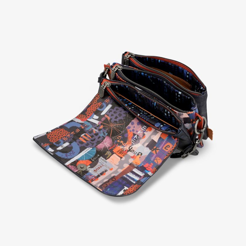 Stilvolle, farbenfrohe Tasche mit praktischen Fächern, ideal für den täglichen Gebrauch.
