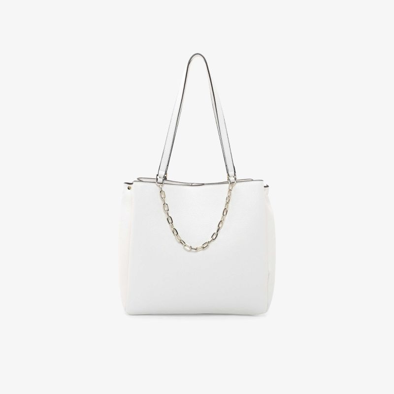 Elegante weiße Handtasche mit Kettendetail, ideal für modische Anlässe und vielseitige Nutzung.