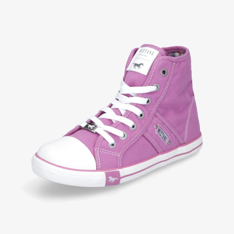 Lila hoher Sneaker mit weißer Kappe und Schnürsenkeln, leichter und bequemer sportlicher Schuh