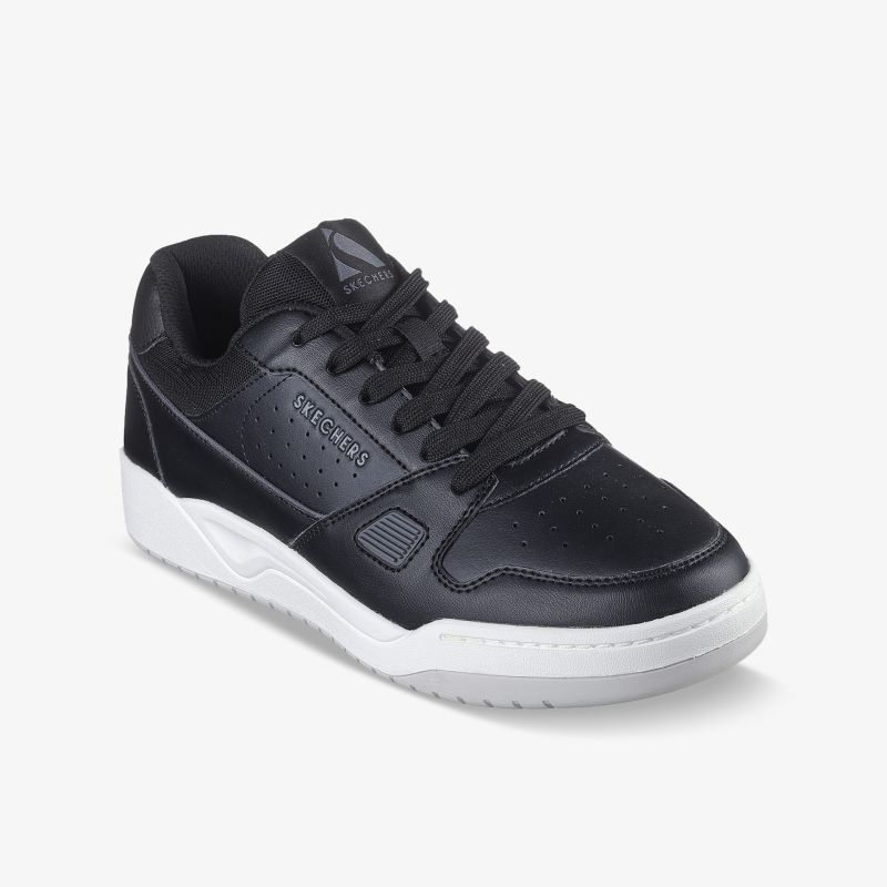 Schwarzer Sneaker mit weißer Sohle, schnürbar, sportlich und bequem für den Alltag
