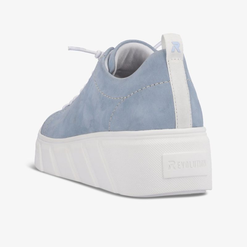 Stylischer blauer Sneaker mit weißer Plattformsohle und modernem Design, ideal für Alltagsoutfits.