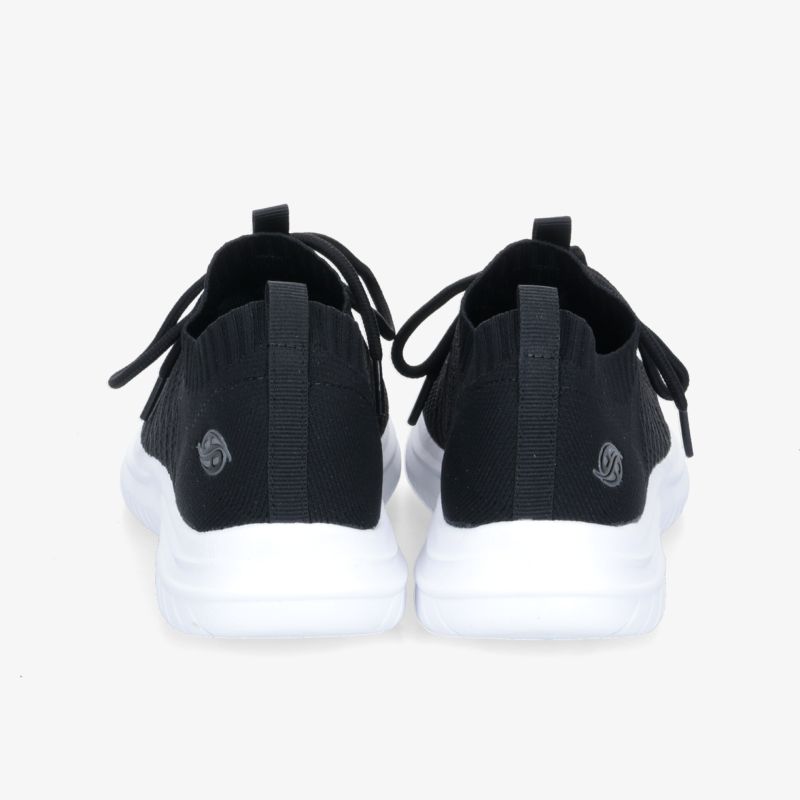 Stylische schwarze Sneaker mit weißer Sohle, ideal für Alltag und Sport, bieten Komfort und Flexibilität.