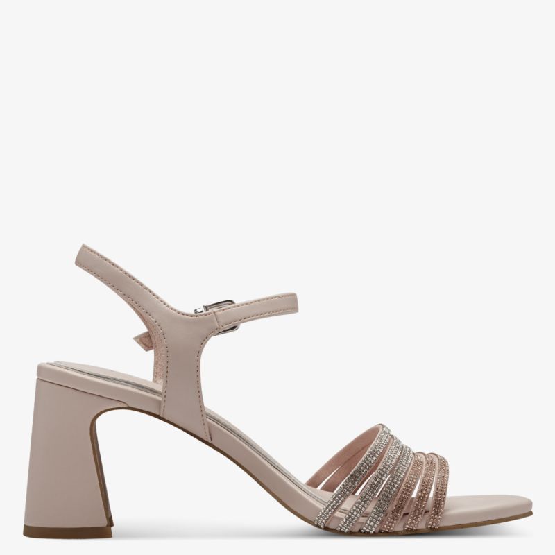 Beige Sandale mit bequemem Blockabsatz, verstellbarem Riemen und elegantem, offenem Design für stilvollen Tragekomfort