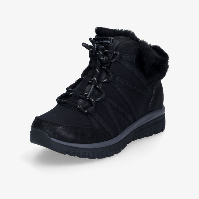 Schwarzer warmer Winterschuh mit rutschfester Sohle und robuster Schnürung für optimalen Halt und Komfort