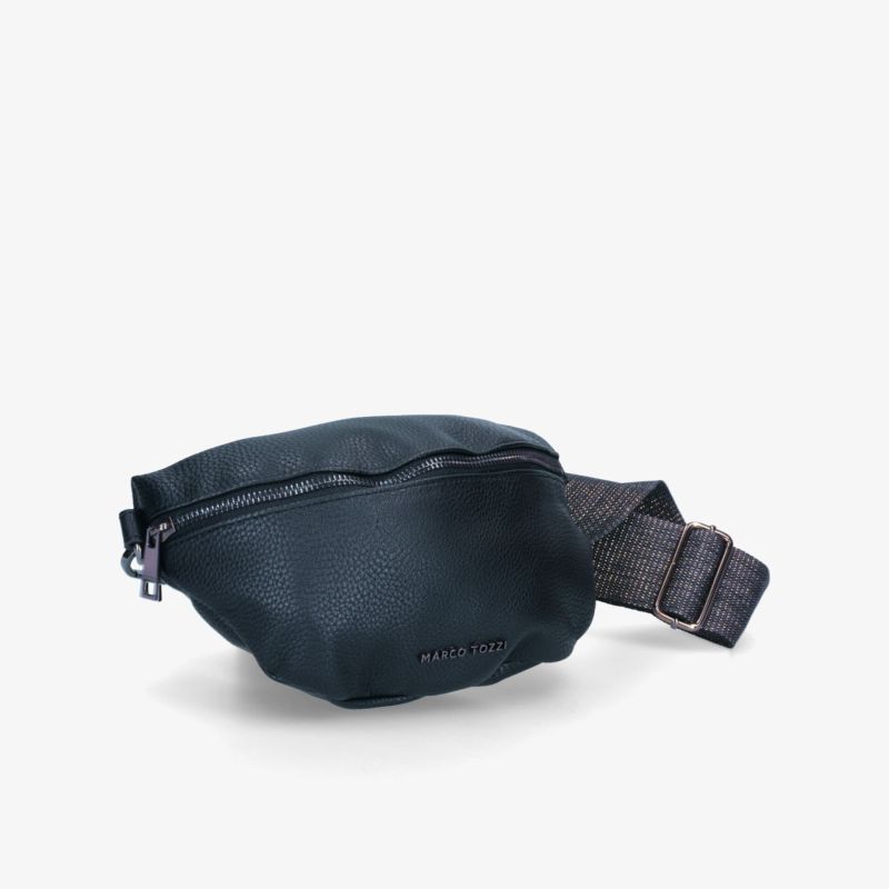 Schwarze Gürteltasche mit Reißverschluss und verstellbarem Gurt, kompakt und praktisch für den Alltag