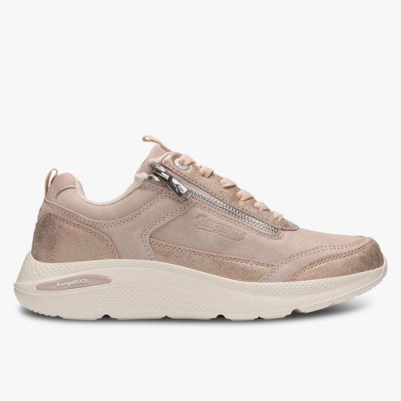 Seitliche Ansicht eines bequemen, atmungsaktiven Sneakers mit Reißverschluss und leichter Sohle in eleganter Farbe
