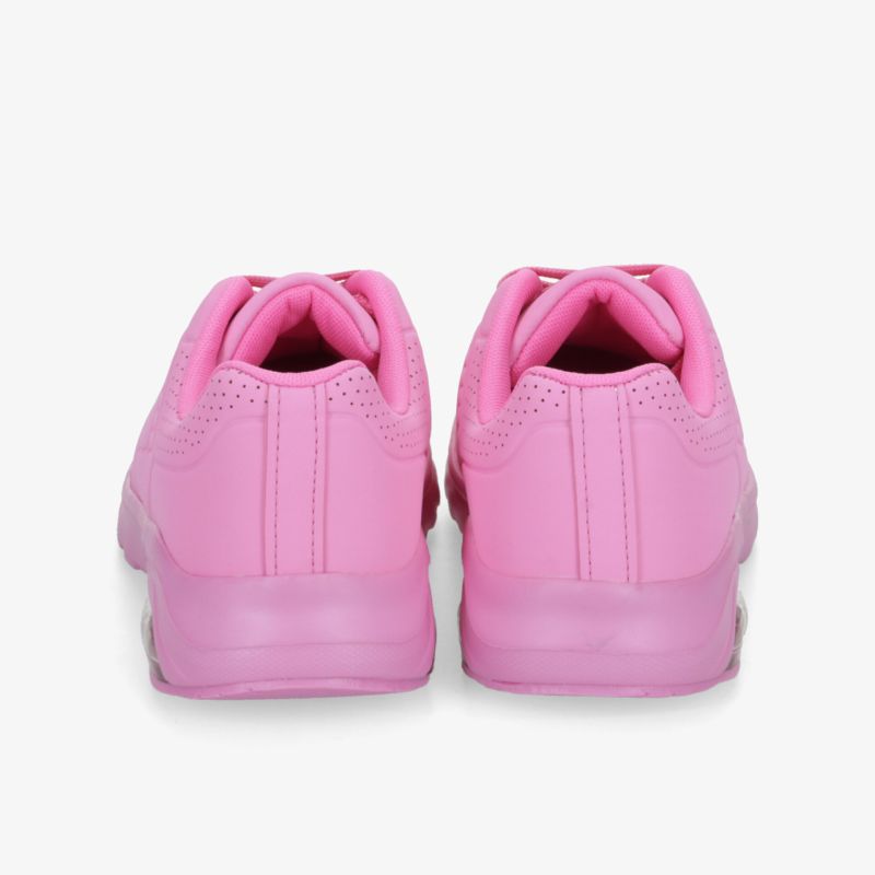 Leichte und gepolsterte Sportschuhe in kräftigem Pink mit stabilem Aufbau und modischem Design, Rückansicht