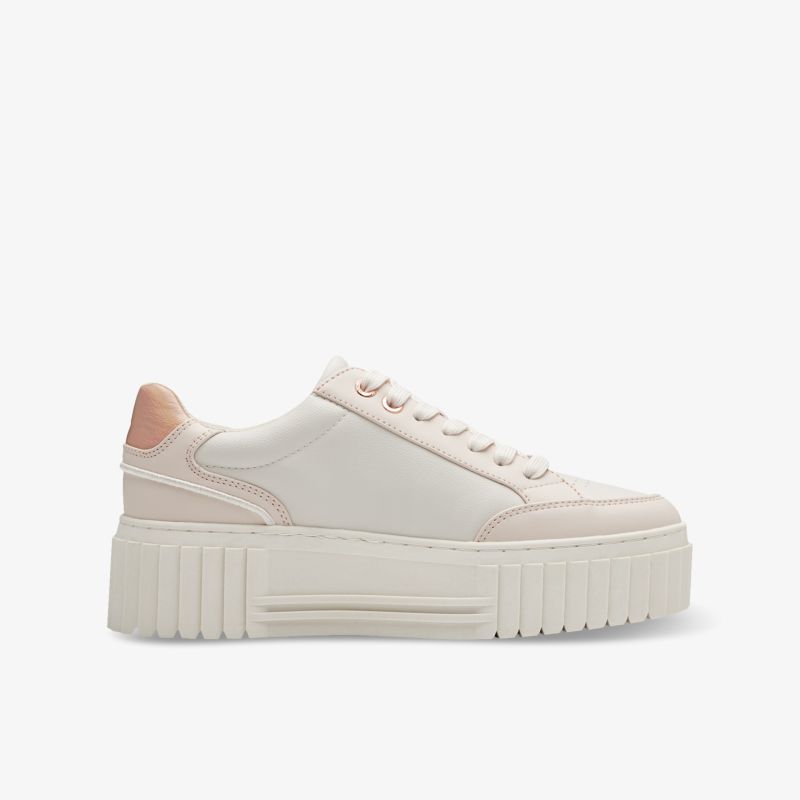 Moderner Sneaker mit hoher Plateausohle, weißem Design und stilvollem Look für vielseitige Outfits.