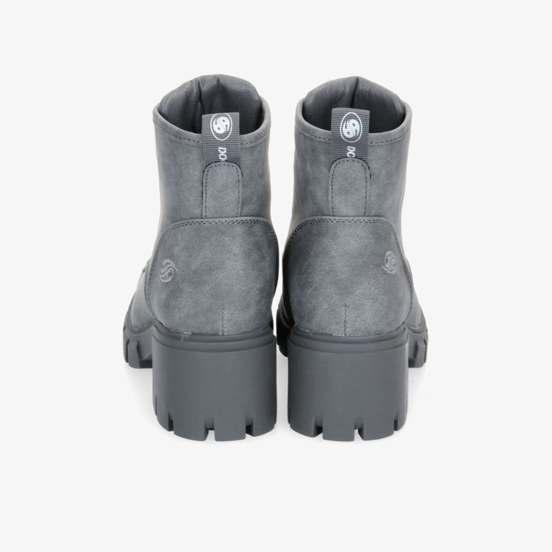 Robuste graue Stiefeletten mit rutschfester Sohle, ideal für den modernen und bequemen Look.