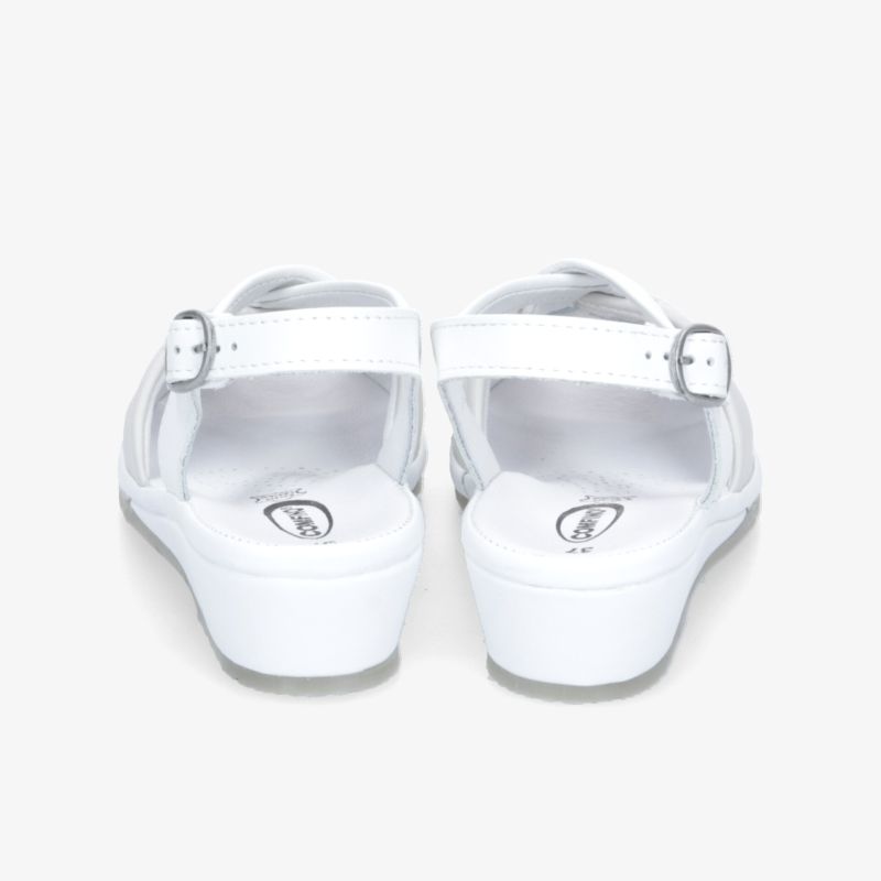 Weiße Sandalen mit verstellbaren Riemen und bequemem, leichtem Design, Rückansicht