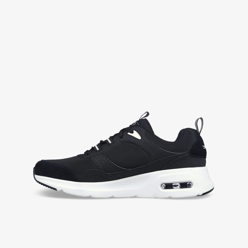 Moderner schwarzer Sneaker mit weißer Sohle und sichtbarer Air-Dämpfung für optimalen Komfort und Stil.