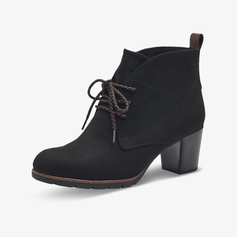 Elegante schwarze Stiefelette mit Schnürung und stabilem Blockabsatz für stilvolle Auftritte.