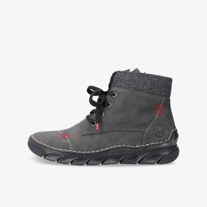 Moderner grauer Winterschuh mit robustem Material und flexibler, rutschfester Sohle, komfortabel und warm